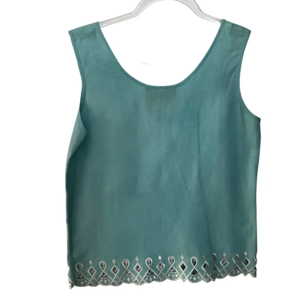 Bob Mackie Wearable Art 2000s Turquoise Linen Embroidered Twin Set XS